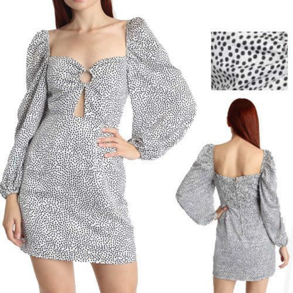 Polka dot balloon sleeve dress